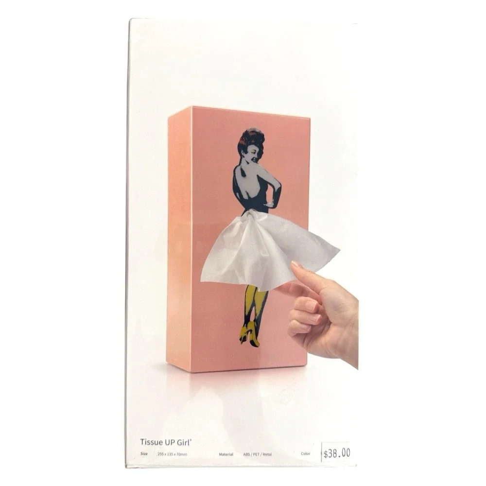 NWT Spextrum Tissue Flying Skirt Tissue Box Pink Cover Pin Up Girl Kistch Camp